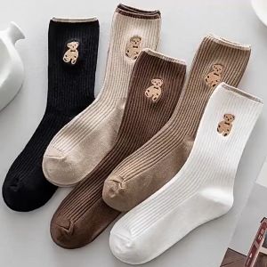 EUNSEO Kaos Kaki Wanita Panjang Motif Teddy Bear Kaos Kaki Diatas Mata Kaki Import Quality