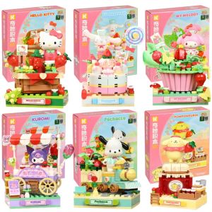 New Sanrio Strawberry Town Theme DIY Building Block Toys Hello Kitty Kuromi My Melody Action Model Cartoon Figure Toy Girls Gift