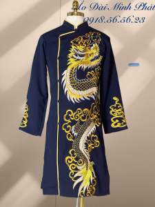 Ao Dài Cách Tân Nam Vải Tuyết Mưa Vintec Cao cấp với hoạ Tiết Rồng thêu