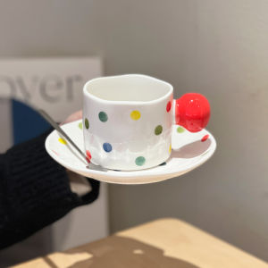 Colorful Polka Dot Cute Red Ball Ceramic Mugs Coffee Cups with Handle Small  Design Gift Souvenir round Dot Pattern Mugs