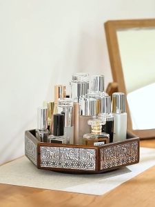 Teak Lazy Susan Turntable Storage Box - Desktop Countertop Cabinet Pantry Dining Table - Kitchen Countertop Storage Tray