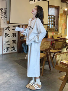 ชุดสเวตเตอร์สีเทา ชุดกีฬาลำลอง ชุดกระโปรง ชุดสองชิ้น ทรงหลวม ฤดูใบไม้ผลิและฤดูใบไม้ร่วง ชุดสเวตเตอร์คอตั้งแขนยาว