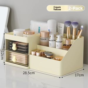 Desktop Cosmetic Storage Box Drawer Style Makeup Organizer Skin Care Lipstick Arranger Plastic Trapezoidal Shape Home Organizer