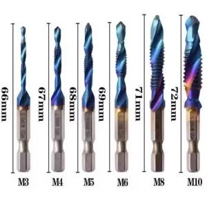 ZUOMU | 6Pcs Tap Drill Bit Set Hex Shank Titanium Plated HSS Screw Thread Bit Screw Machine Compound Tap M3 M4 M5 M6 M8 M10 Hand Tools