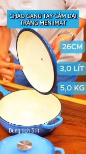 Chảo Gang Tráng Men Imat Sâu Lòng 26cm Tay Cầm Dài - Giữ Nhiệt Lâu Nấu Ngon Hơn Mỗi Ngày