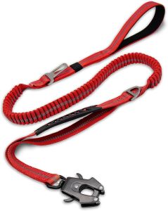 Tactical Dog Leash Heavy Duty 4-6FT Shock Absorbing Bungee Lead with 2 Padded Handle Metal Carabiner Clip Car Seatbelt Stron