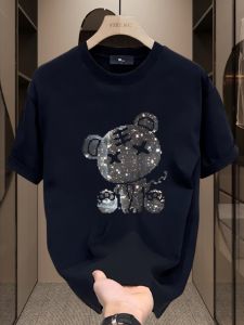 ผ้าฝ้ายเสื้อยืดสําหรับผู้ชายและผู้หญิงสีทึบแขนสั้นสไตล์ลําลองหลวม Fit Alpha รูปแบบตัวเลข 2024 ฤดูร้อนมาใหม่