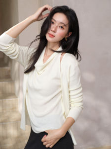 Two-Piece Look Drape-Neck Knit Top