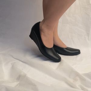 BIG SIZE 35-43 Sepatu Pantofel Wedges Heels 5cm Hitam untuk Wanita Guru Kerja Kantor