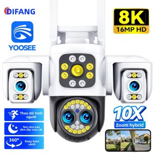 Camera WiFi Ngoài Trời Yoosee 8K 16MP Với Bốn Ống Kính PTZ 360 °   Camera Giám Sát AI Theo Dõi Camera An Ninh CCTV Màu Trắng IP66