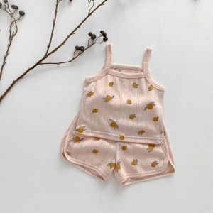 Baby Sling Pajamas Set Baby Girl Floral Vest Split Two-piece Set Newborn Summer Thin Homewear