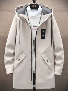 Mens Mid-Length Thickened Fleece Lined Autumn Winter Coat Casual Loose Fit Jacket with Hood Zipper Closure Polyester Fabric