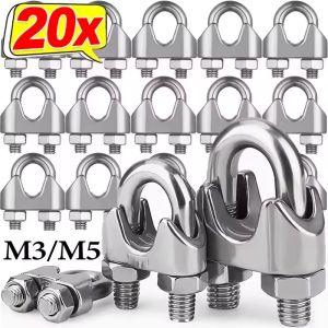 5/10/20Pcs M3 M5 U-shaped Cable Clamp Stainless Steel Wire Rope Fixing Clip Anti-corrosion Adjustable Saddle Sling Fixing Clips Fastener
