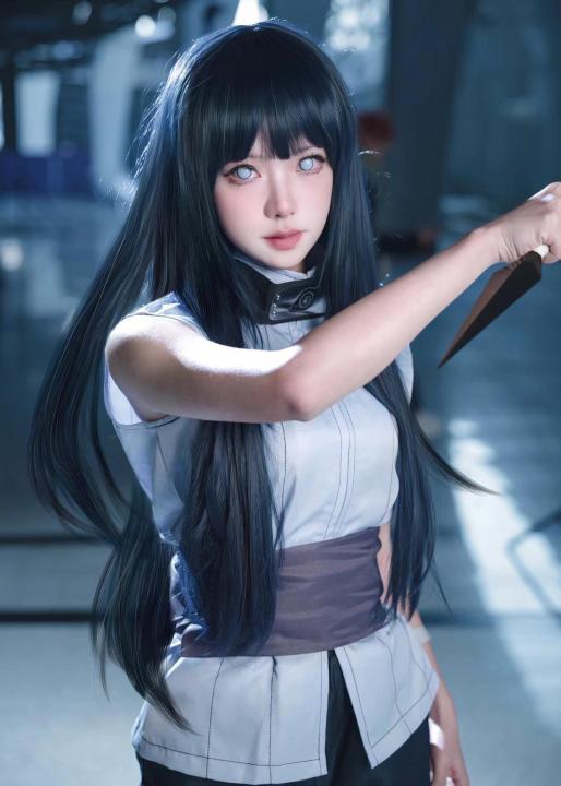 Anime Naruto Hinata hyuga Trang Phục Cosplay shippūden hyuga Màu Tím Quần toàn bộ Đen xanh dương cosplay hyūga Hinata 100cm tóc dài thẳng