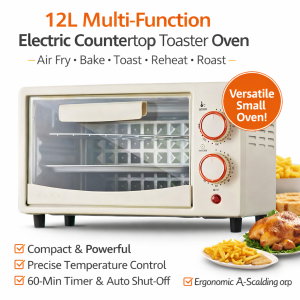 12L Mini Toaster Oven Countertop Electric Oven 650W Stainless Steel Bake Toast Grill Oven with Timer Temperature Control