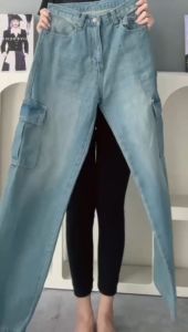 [BAYLE] - 1036 EBE JEANS | Celana Cargo Variasi Tali Cargo Highwaist Loose Jeans Cargo Jeans Wanita