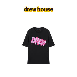 Cartoon Letter Printed Black Round Neck T-Shirt
