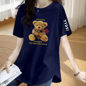 เสื้อยืดคอกลมแขนสั้นพิมพ์ลายแฟชั่นสำหรับผู้หญิงในฤดูร้อน เสื้อยืดทรงหลวมๆ สำหรับใส่ไปทำงาน สไตล์เรียบง่าย