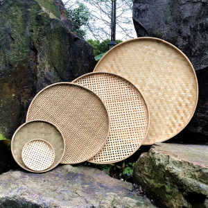 round Bamboo Wicker Plate Home Use Rice Strainer Decorative Sun Drying Tray Bamboo Handicraft Basket Traditional Chinese Style
