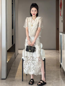 Fashionable French Style Luxury Short Sleeve Top And Half Skirt Two-Piece Set for Women New Summer Collection Heavy Embroidery