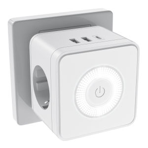 ปลั๊ก EU ปลั๊กไฟมัลติฟังก์ชั่น ปลั๊กไฟ AC 2 ช่อง ปลั๊กไฟ AC 2 ช่อง และพอร์ตชาร์จ Type-C 1 พอร์ต อะแดปเตอร์ไฟกลางคืนแบบปรับได้