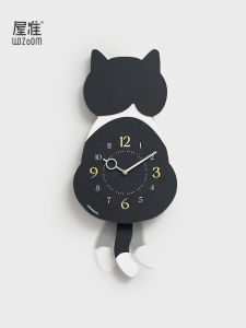 Wozoom House Quasi Punch-Free Clock Pendulum Clock Creative Cat Healing Wall Clock Restaurant Simple Clock Decorative Wall