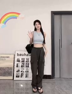 เสื้อครอป แขนกุด ไขว้หลัง มีบราในตัว