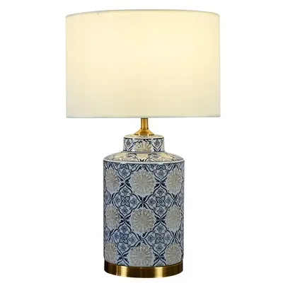 Modern Chinese Style Ceramic Table Lamp Living Room Bedroom Study Hotel Decorative Lampshade Fabric Wired LED Light Source