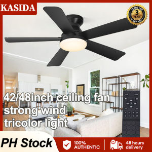 KASIDA NEW 52inch ceiling fan with light modern ceiling lights with fan silent tricolors dimming 6 speed strong wind ceiling fan light wooden 5 blades ceiling fan heavy duty ceiling fan big size for living room bedroom dinning