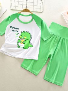 Childrens Summer Modal Sleepwear Thin Five-Sleeve High-Waist Home Clothes Set Baby Air Conditioning Suit Boys And Girls