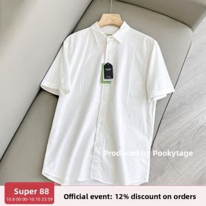 Luxurious Lightweight Cotton Linen Blend Short Sleeve Mens Casual Shirt Cool Sensation Skin-Friendly Breathable Anti-Wrinkle Summer