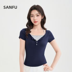 SANFU | Design Feel Summer V-Neck Illusion Two-Piece Tee Shirt