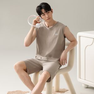 2025 New Modal Sleepwear Mens Summer Sleeveless Vest Shorts Casual Wearable Outdoor Home Clothes Set Youth Casual Style