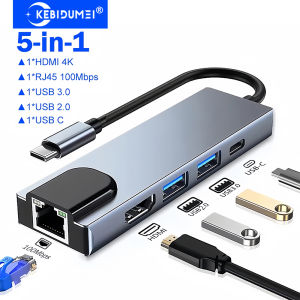 5-in-1 USB C Docking Station Type C to HDMI Adapter 4K30Hz/100Mbps/5Gbps USB C HUB USB 3.0 Splitter For PC Laptop Macbook