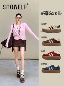 Womens Thick Bottomed Brown Fleece Lined Sports Shoes Retro Style Winter Versatile Sneakers Cross Buckle Casual Footwear