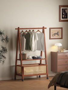 Open-Style Vintage Clothes Hanger Rack Bedroom Floor Standing Garment Storage Organizer No Assembly Required Bamboo Material