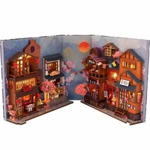 Diy Book Nook Doll House Miniature Wooden Bookshelf Shelf Insert Miniatures House Model Kit Anime Collection Birthday Toy Gifts