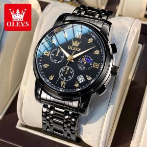 OLEVS Jam Tangan Pria Dewasa Anti Air Ori Luminous Fashion Analog Chronograph Stainless Steel Hitam Biru Putih Watch Men