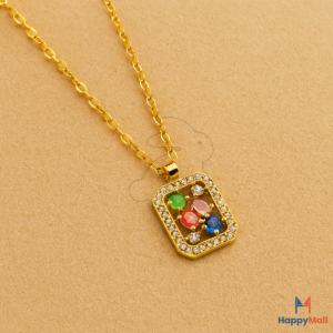 HappyRabbit - Kalung Liontin Persegi Permata 5A Zirkon Titanium Steel 18K Anti Karat HR11010