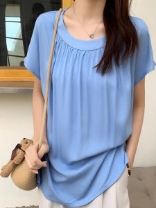 Summer New Womens Cotton Silk Loose Fit Short Sleeve T-Shirt Thin Korean Style Artificial Cotton Versatile Youthful Printed Commute Style