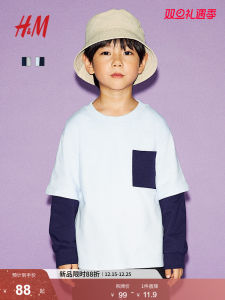 Áo Thun Dài Tay Trẻ Em H&M Thời Trang Mùa Đông Nhiều Màu Sắc Túi Ngực Đơn Hai Lớp Cotton Cho Bé Trai