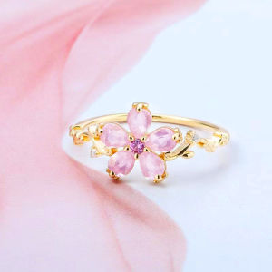 S925 Sterling Silver Pink Crystal Flower Ring