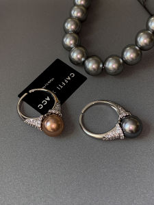 CAFFTI | Rose Gold Gray Pearl & Diamond Inlay Luxury Design Ring