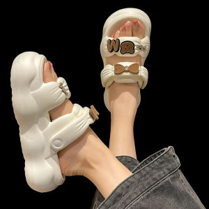 Bear Slippers Womens Summer Outdoor Cute Butterfly Knot Platform Thick Bottom Heightening Beach Anti-slip Two-Way Wear EVA Slippers