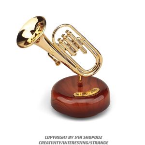 Shi Home! Classical Tube Stringed Instrument Music Box Saxophone Rotate Music Box Music Box Decorative Ornaments