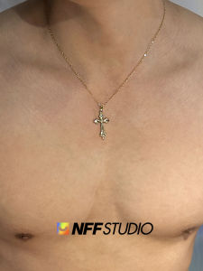 NFF Roman Diamond Cross Gold-Plated Collarbone Necklace Niche Style Exquisite Thin Chain Baroque Fancy Titanium Steel Necklace