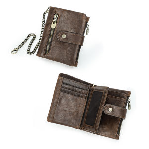 หนังแท้ผู้ชายกระเป๋าสตางค์ป้องกันการโจรกรรมโซ่ RFID คลิปเงินสบายๆชายบัตรเครดิตกระเป๋าสตางค์กระเป๋าเงินขนาดเล็กกระเป๋าเหรียญ หนังแท้