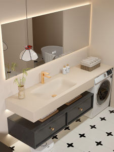 Toilet Washing Machine Wash Basin All-in-One Cabinet Stone Plate Hot Bending Balcony Bathroom Cabinet Combination Washstand Pool Customization