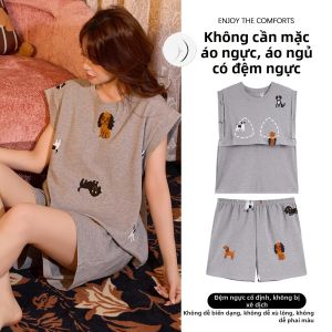 MiiOW | Đồ Ngủ Mỏng Không T Tay Cartoon Cotton Đệm Mùa Hè