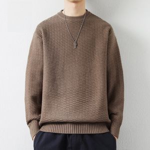 ROMON | Romon Mens Round Neck Knitwear Winter New Year Red Inner Wear Fashion Business Casual Loose Fit Long Sleeve PU Material